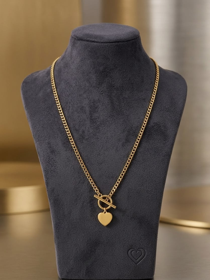 Stainless steel Heart T bar necklace