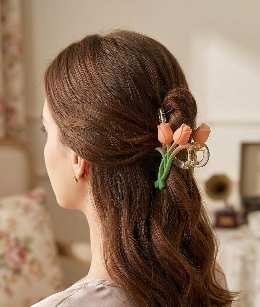 Tulip hair clip (Lite orange & green)