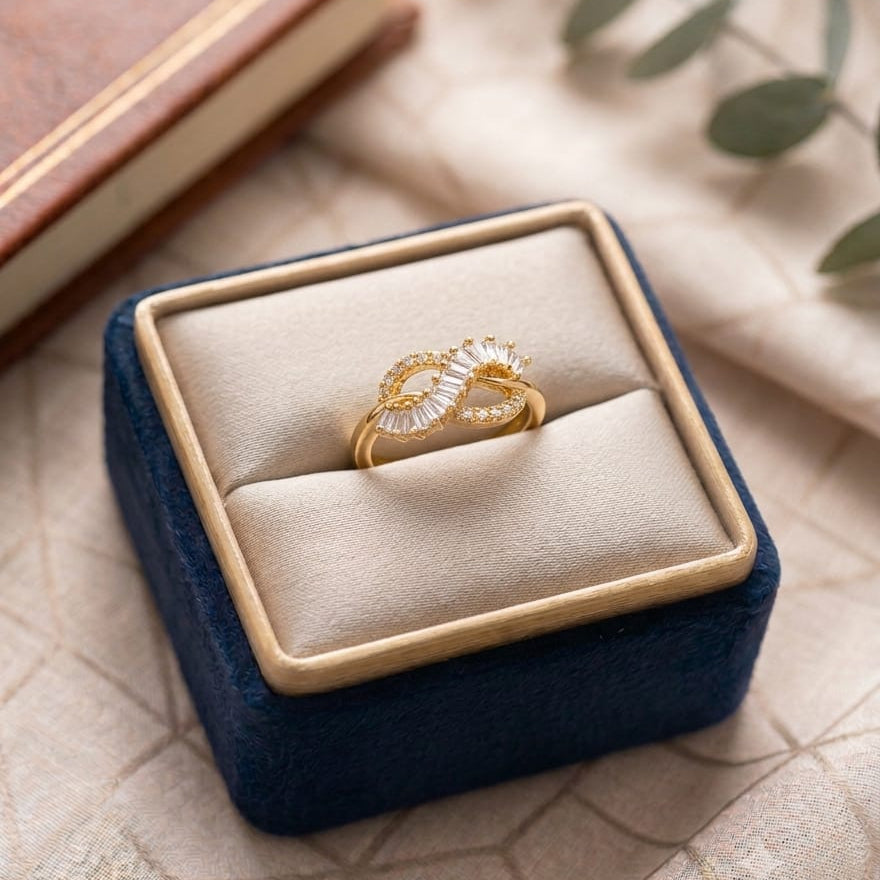 Infinity gold crystal ring