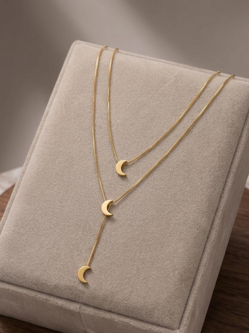 Stainless steel layered moon necklace