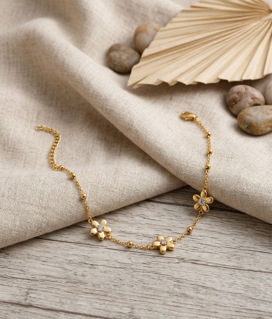 Stainless steel gold floral bracelet