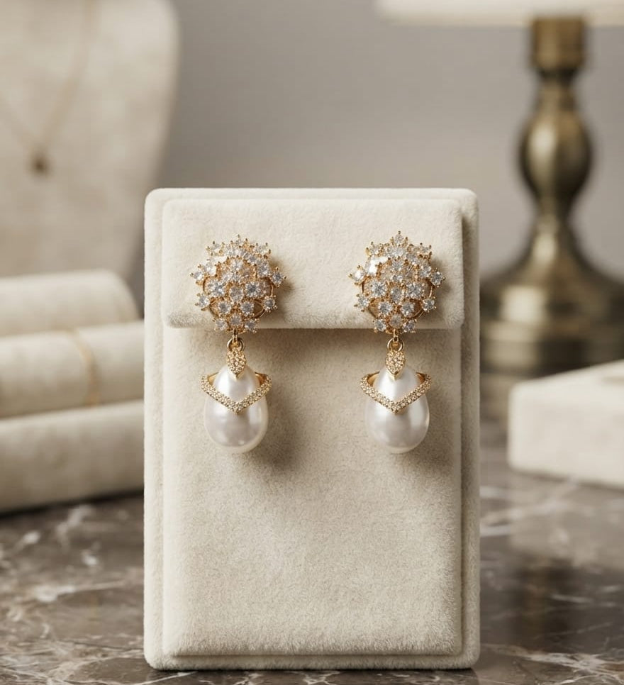 Crystal and pearl drop carat earrings