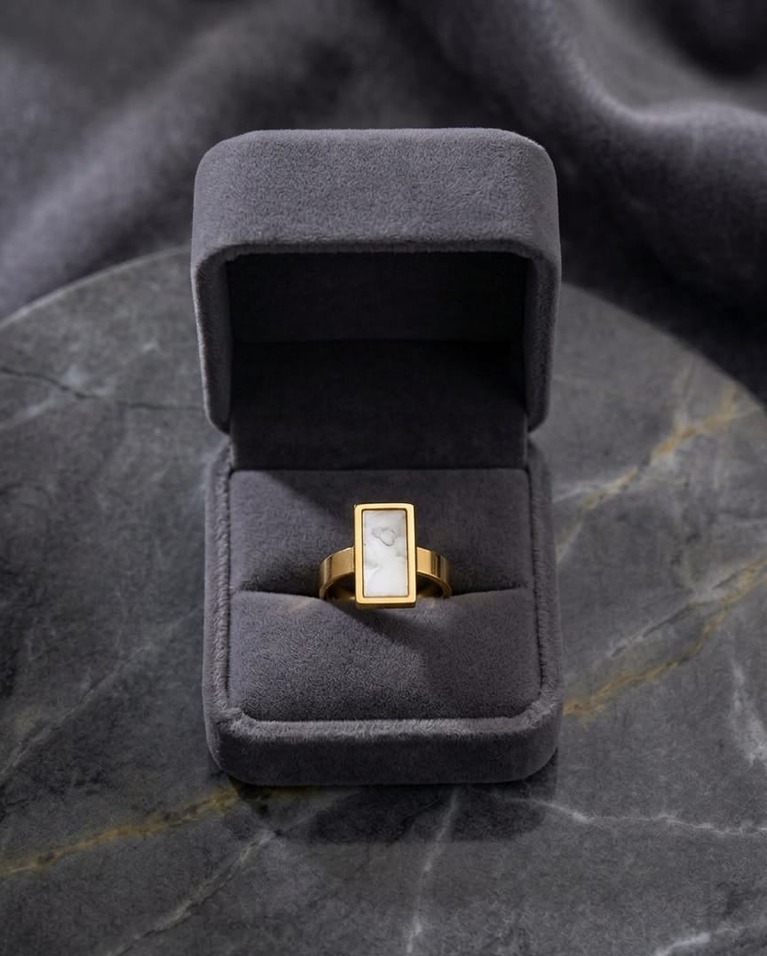 Stainless steel gold white stone ring (size 7)