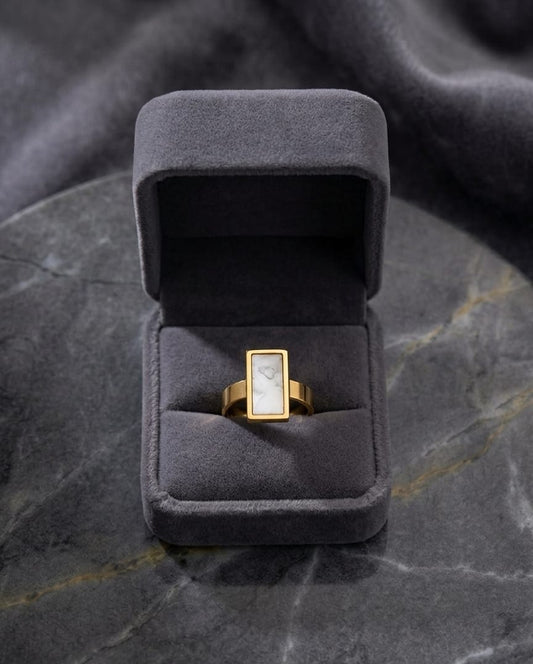 Stainless steel gold white stone ring (size 7)