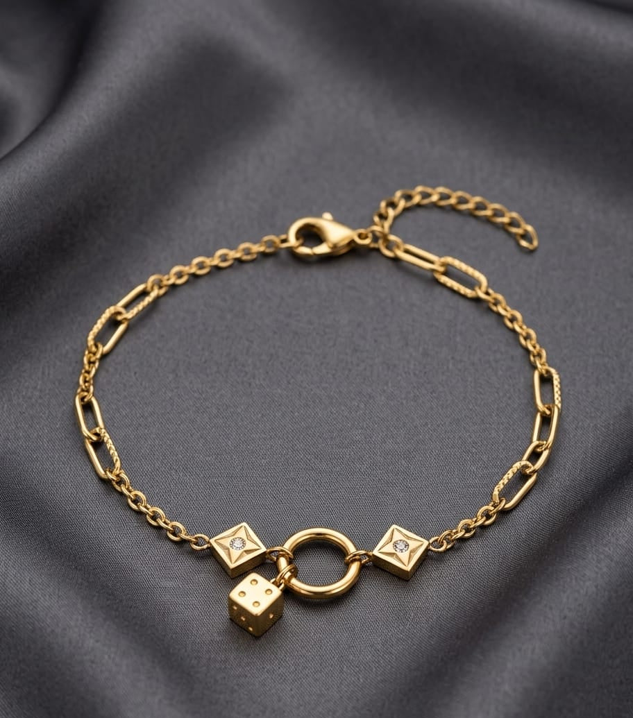 Stainless steel gold chain charm bracelet