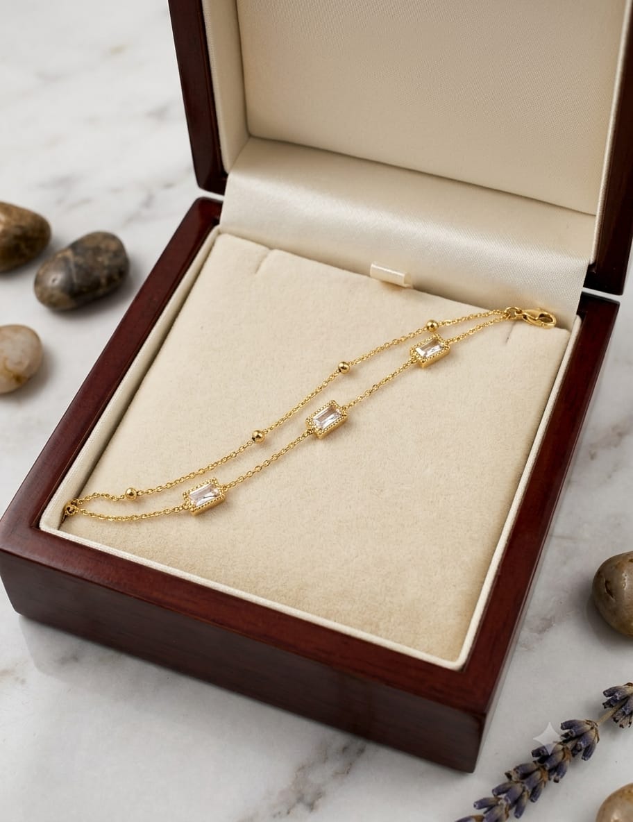 Stainless steel gold double chain bracelet