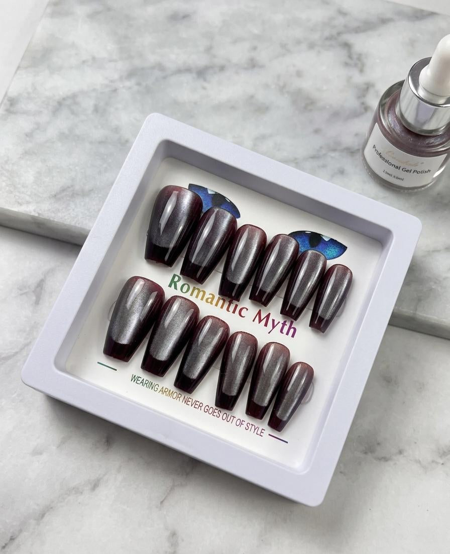 Cats eye nail square shape (wine)