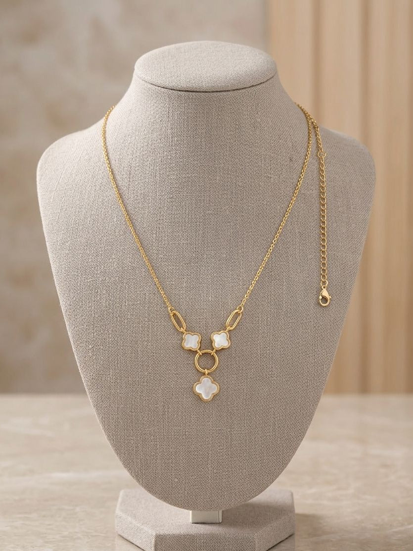 Stainless steel white and gold clover necklace