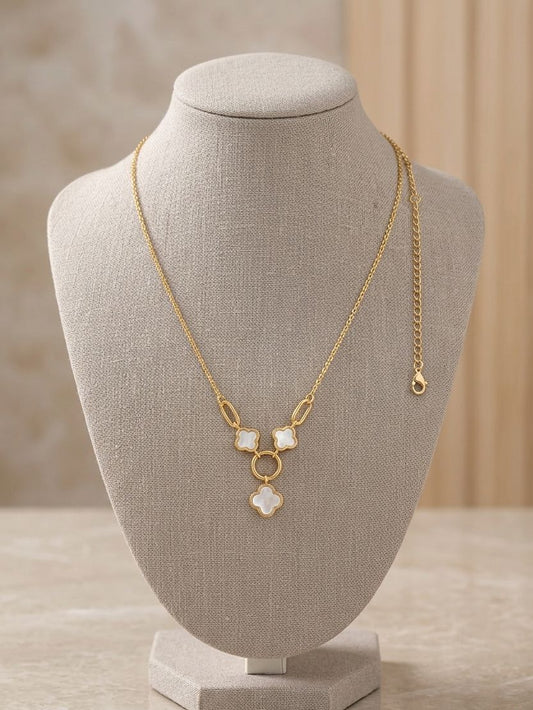 Stainless steel white and gold clover necklace