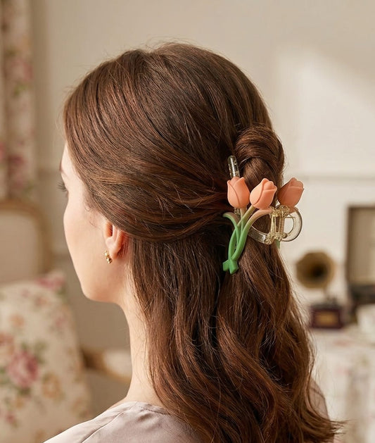Tulip hair clip (Lite orange & green)