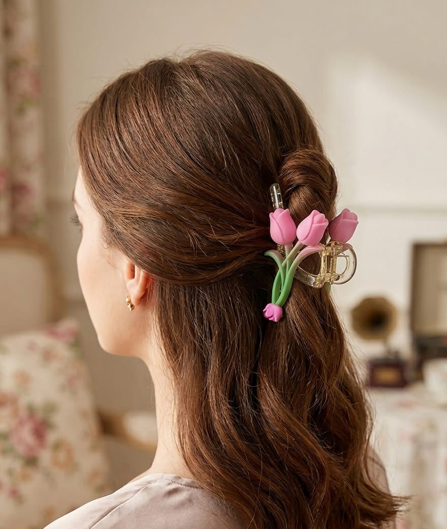 Tulip hair clip (Pink &green)