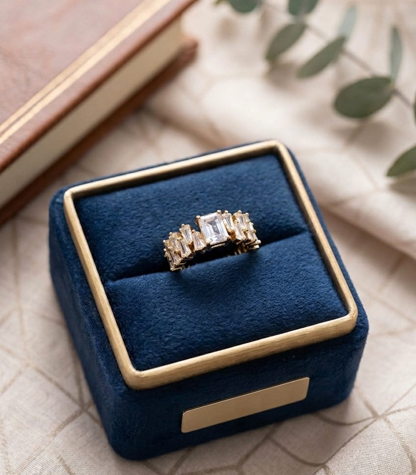 Gold ring with crystals