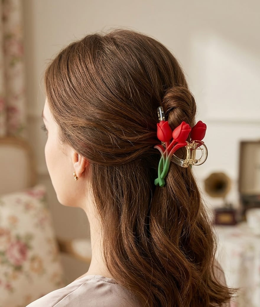 Tulip hair clip (Red & green)