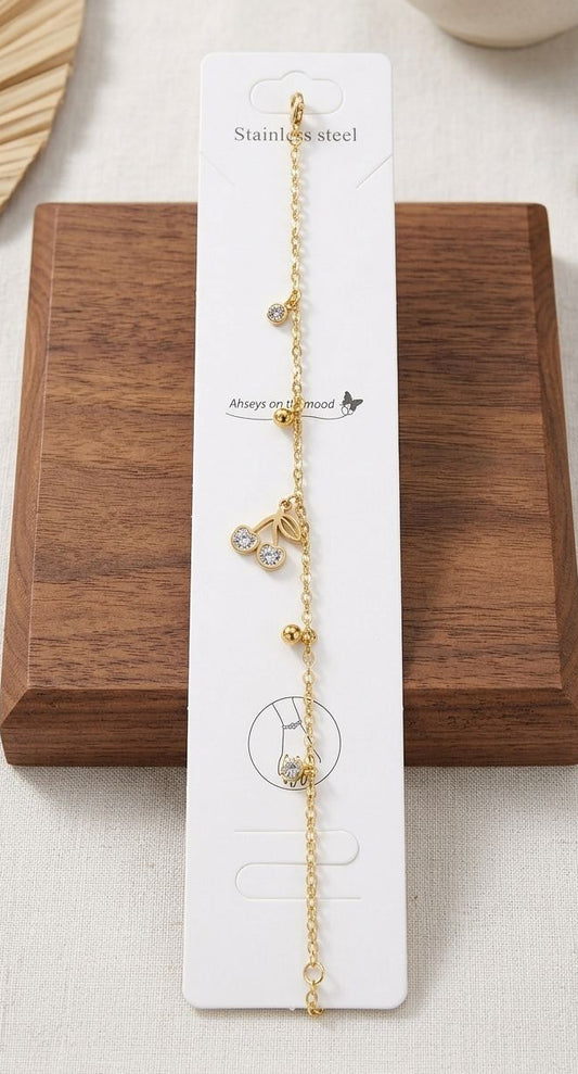 Stainless steel cherry charm bracelet