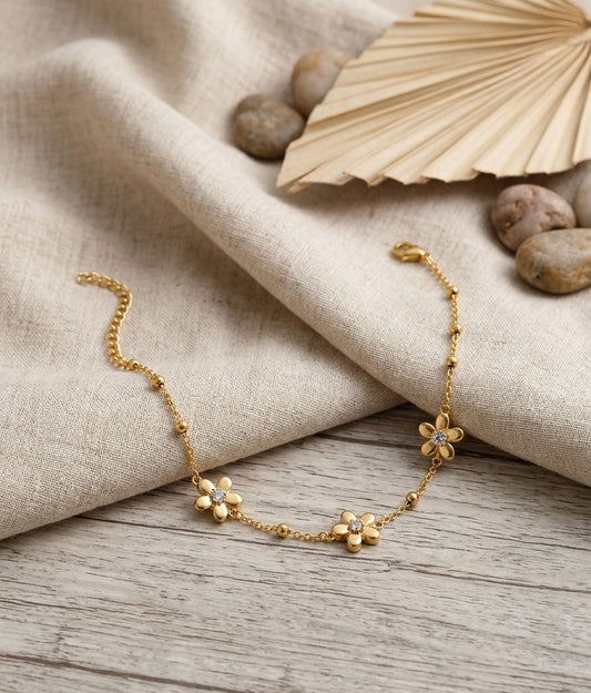 Stainless steel gold floral bracelet
