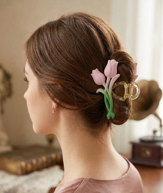Tulip hair clip (Lite pink & green)