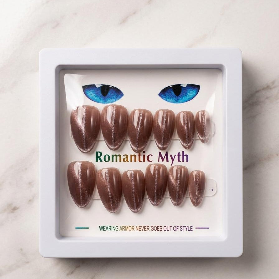 Cats eye nail almond shape (brown)