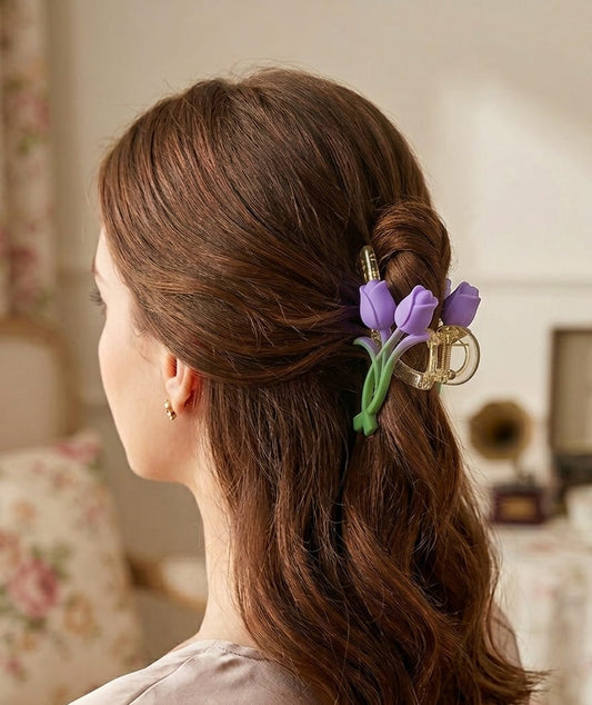 Tulip hair clip (Purple & green)
