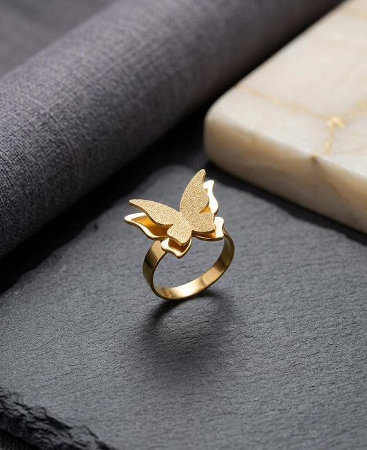 Stainless steel gold butterfly ring